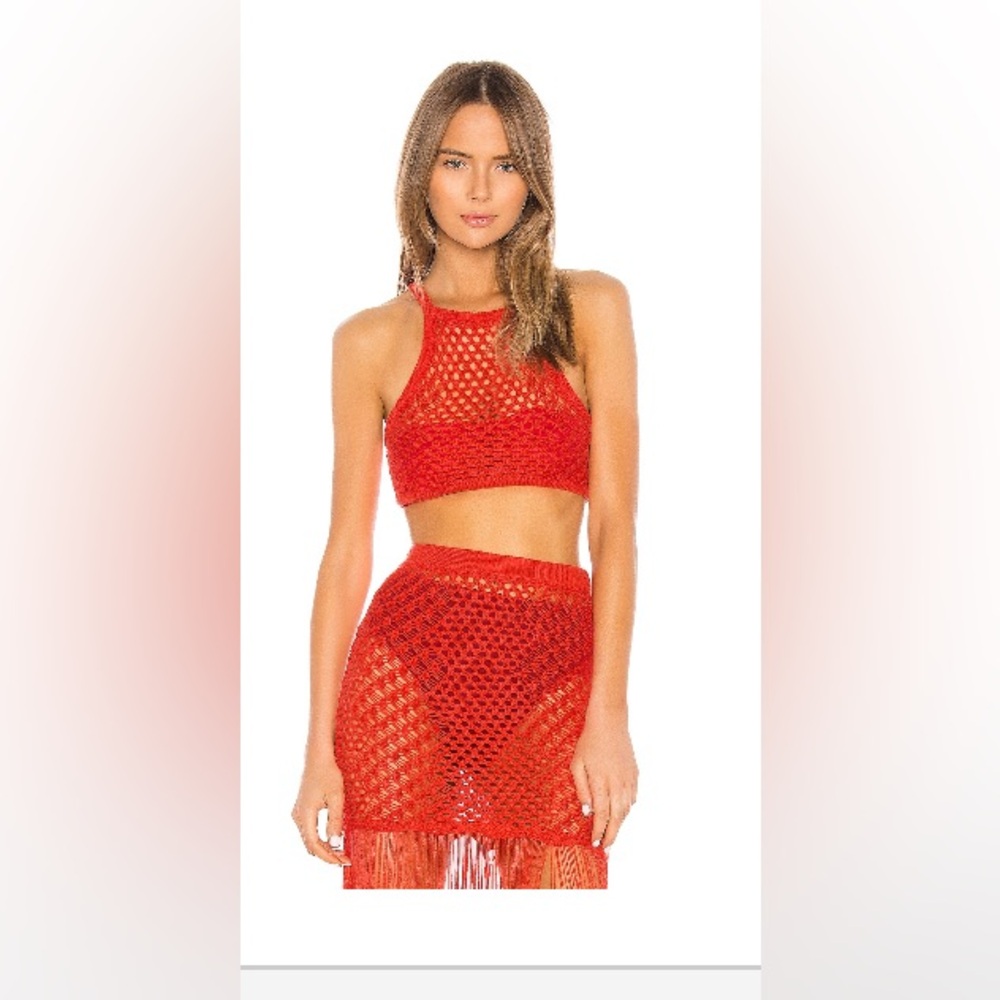 Red Crochet Two-Piece Set